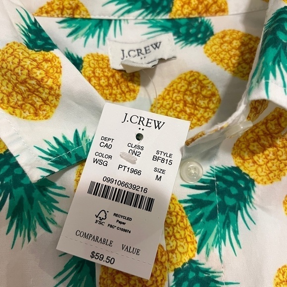 J Crew Pineapple Button Down Sleeveless Shirt Medium NWT MSRP $60 - Picture 2 of 2